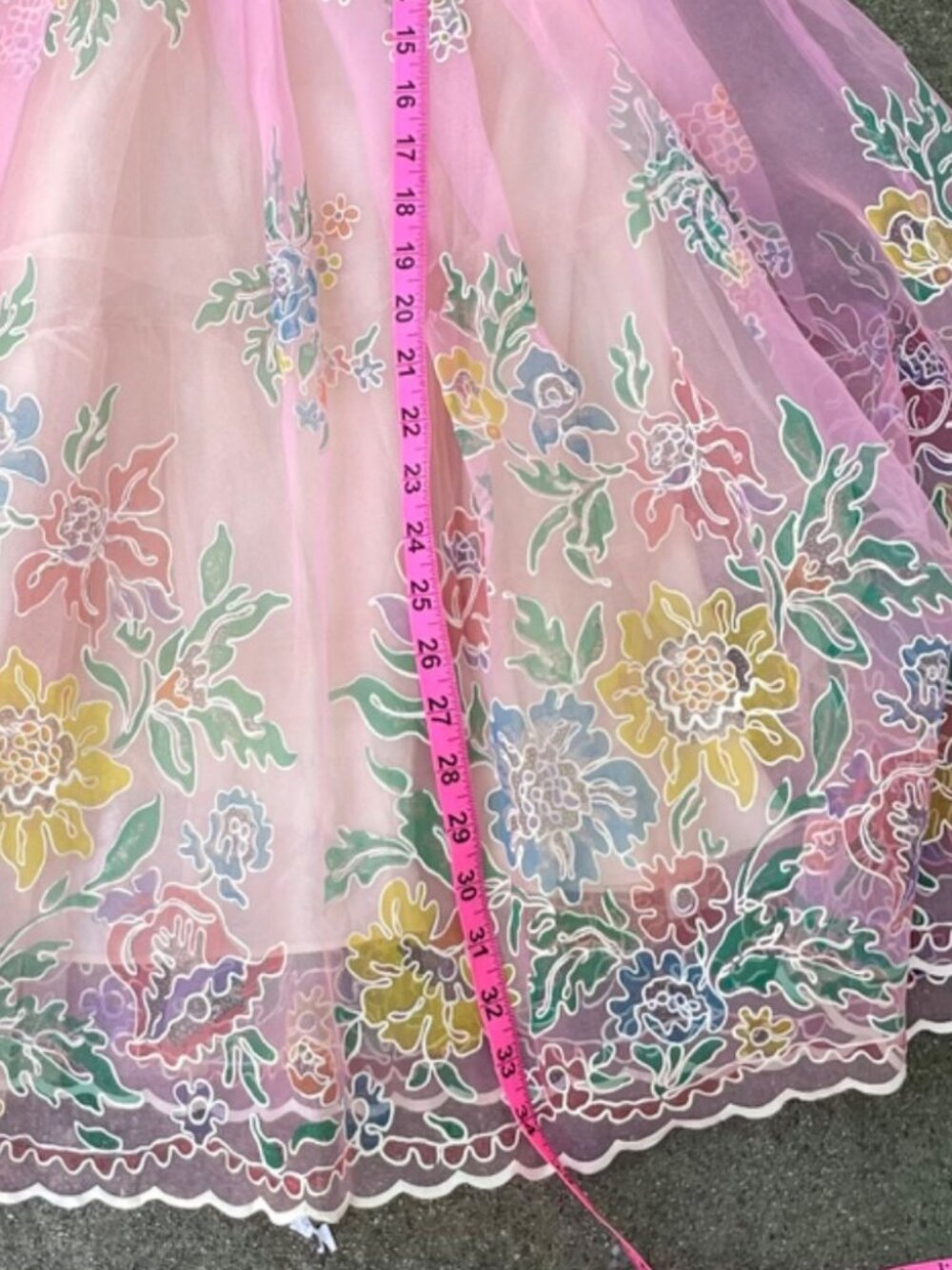 Vintage Y2K Betsey Johnson Dress Tulle Pink Bows Painted Floral Fairy Ethereal S - Picture 12 of 17